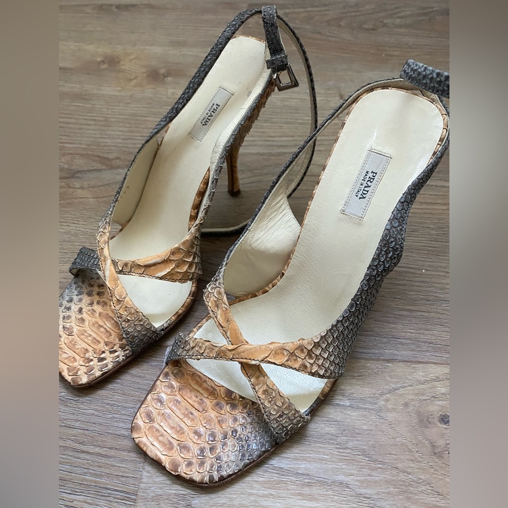Prada snake skin strapy heels
